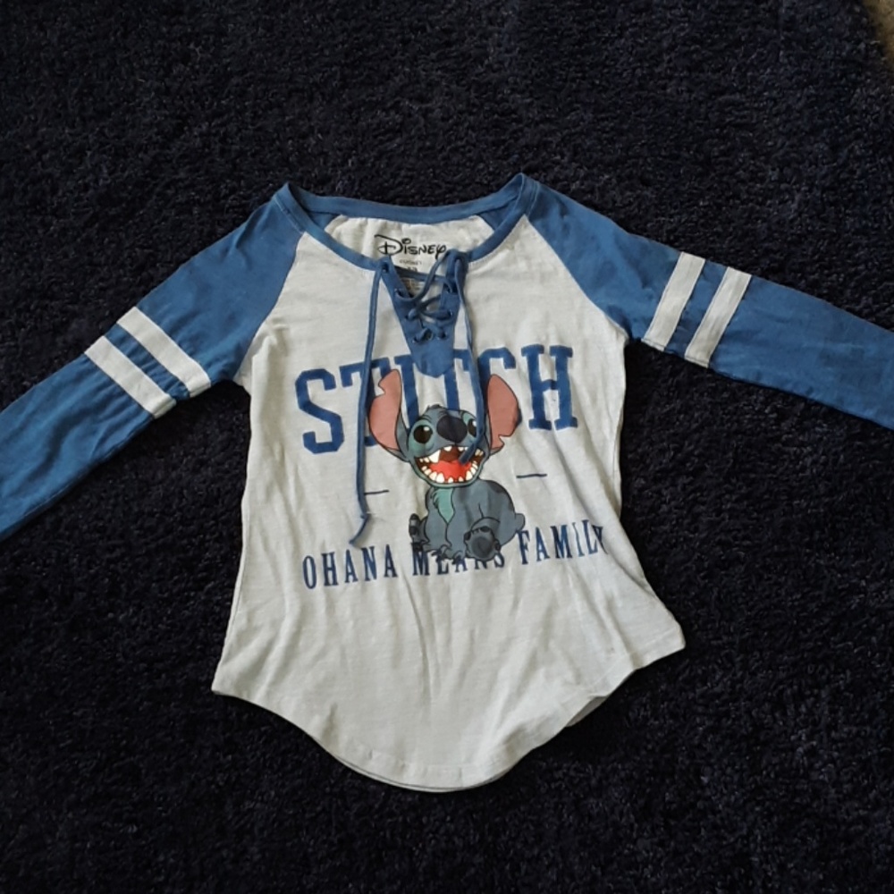 Blue disney stitch "ohana means family" shirt